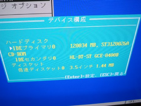 BIOS上でどう認識されているか確認